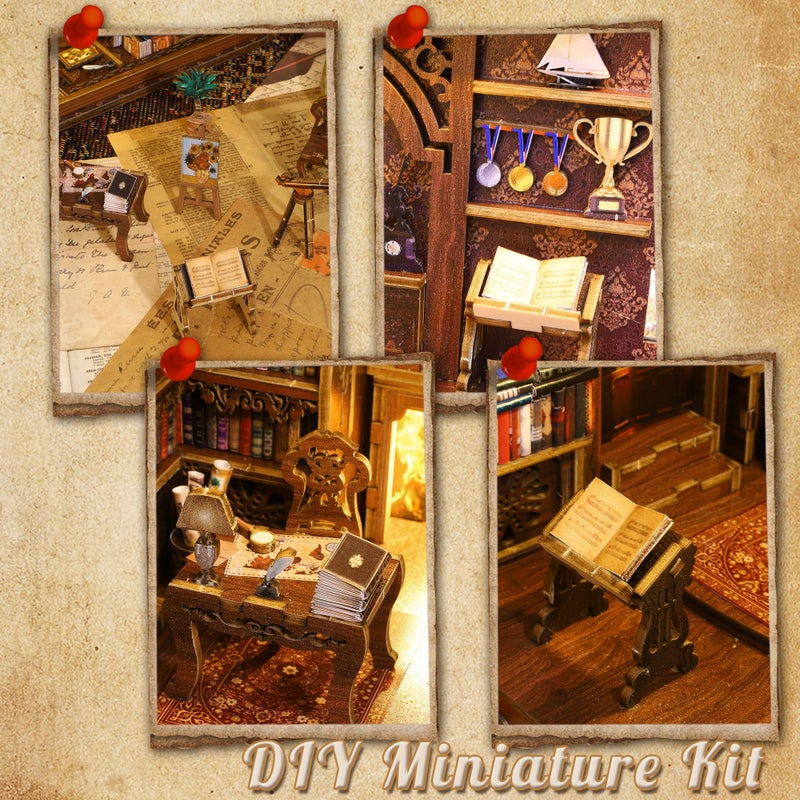 MOJINO كتاب زاوية عدة MOJINO DIY مصغرة 3D لغز خشبي الدفتين بيت الدمية مع أضواء LED لديكور رف الكتب نموذج Miniverse صغير منزل الفن الحرفية للبالغين جريل عيد الهالوين هدية الديكور عيد الميلاد - Image 4